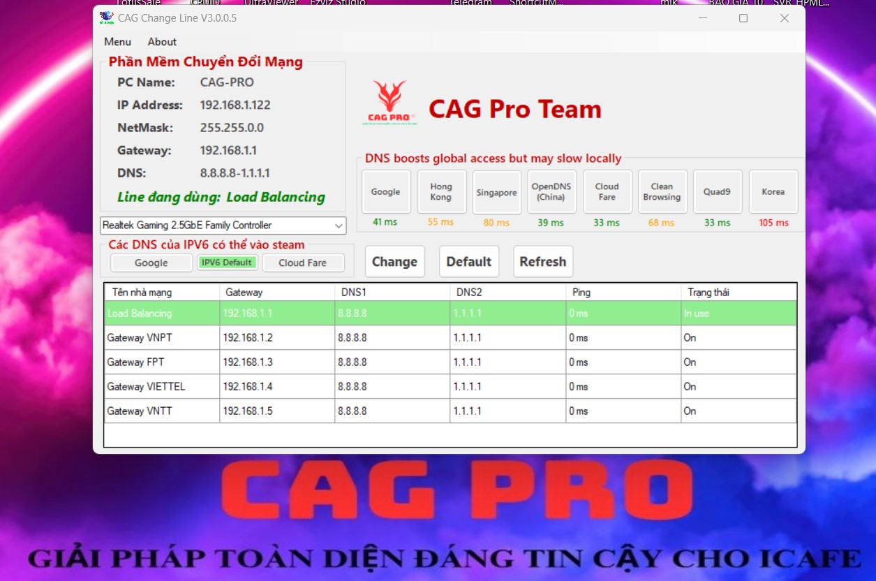 phần mềm đổi line mạng quán nét