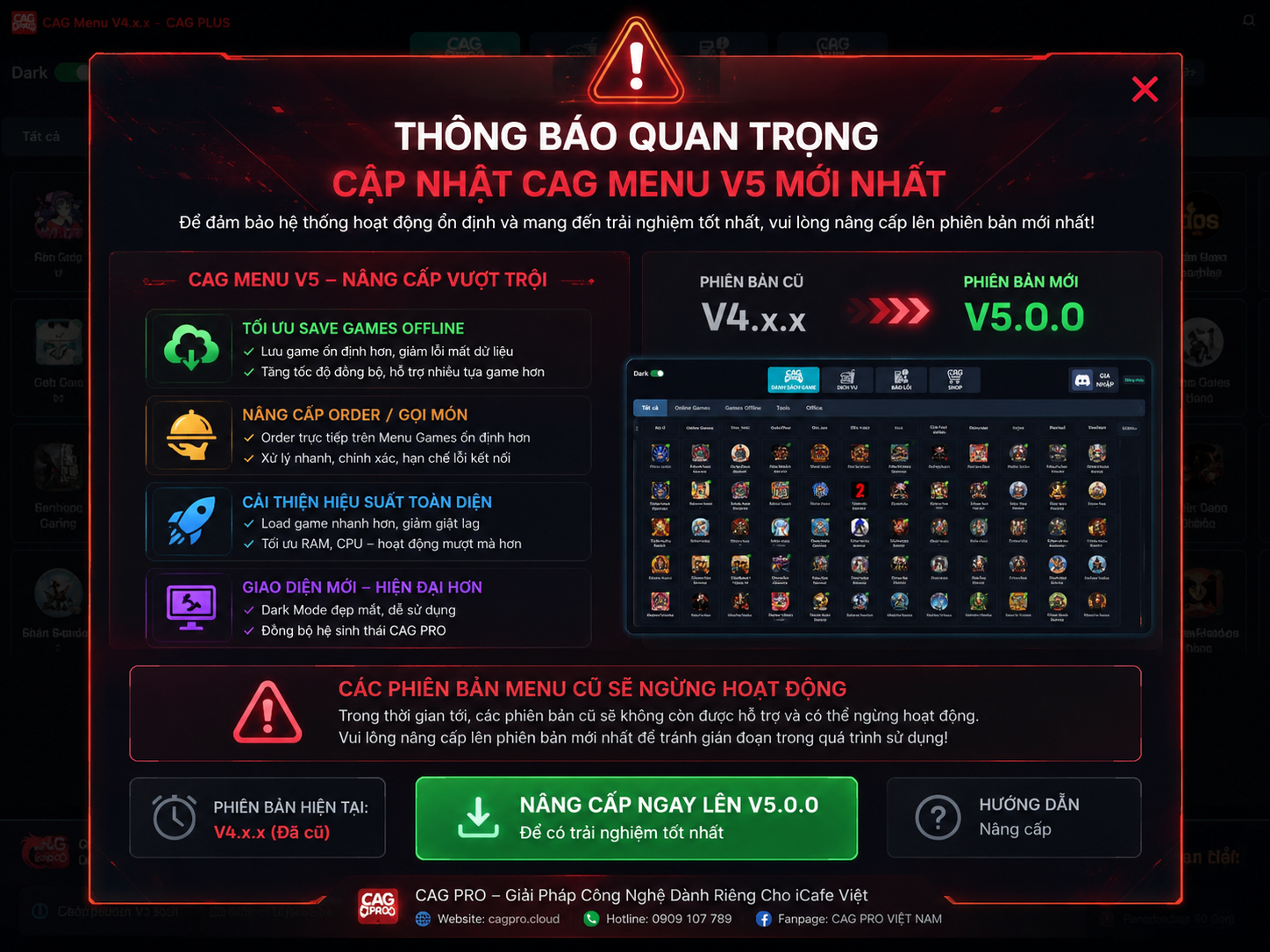 N&acirc;ng cấp manu game CAG Pro bản mới nhất