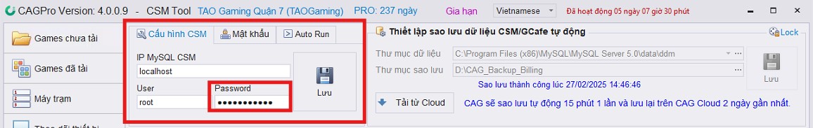 cag sao lưu hội viên