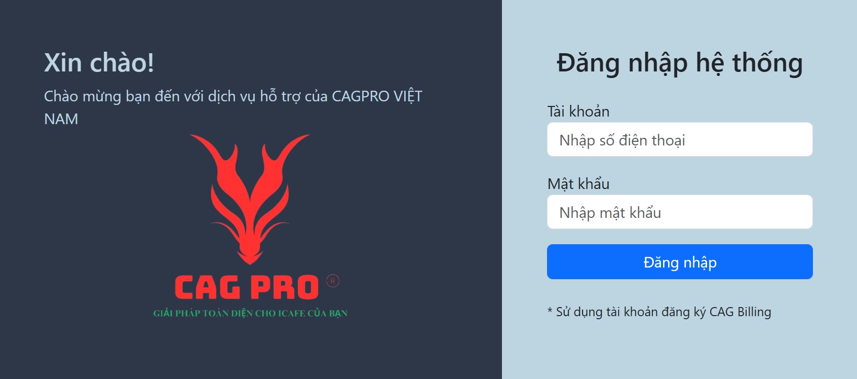 hỗ trợ online CAG Billing